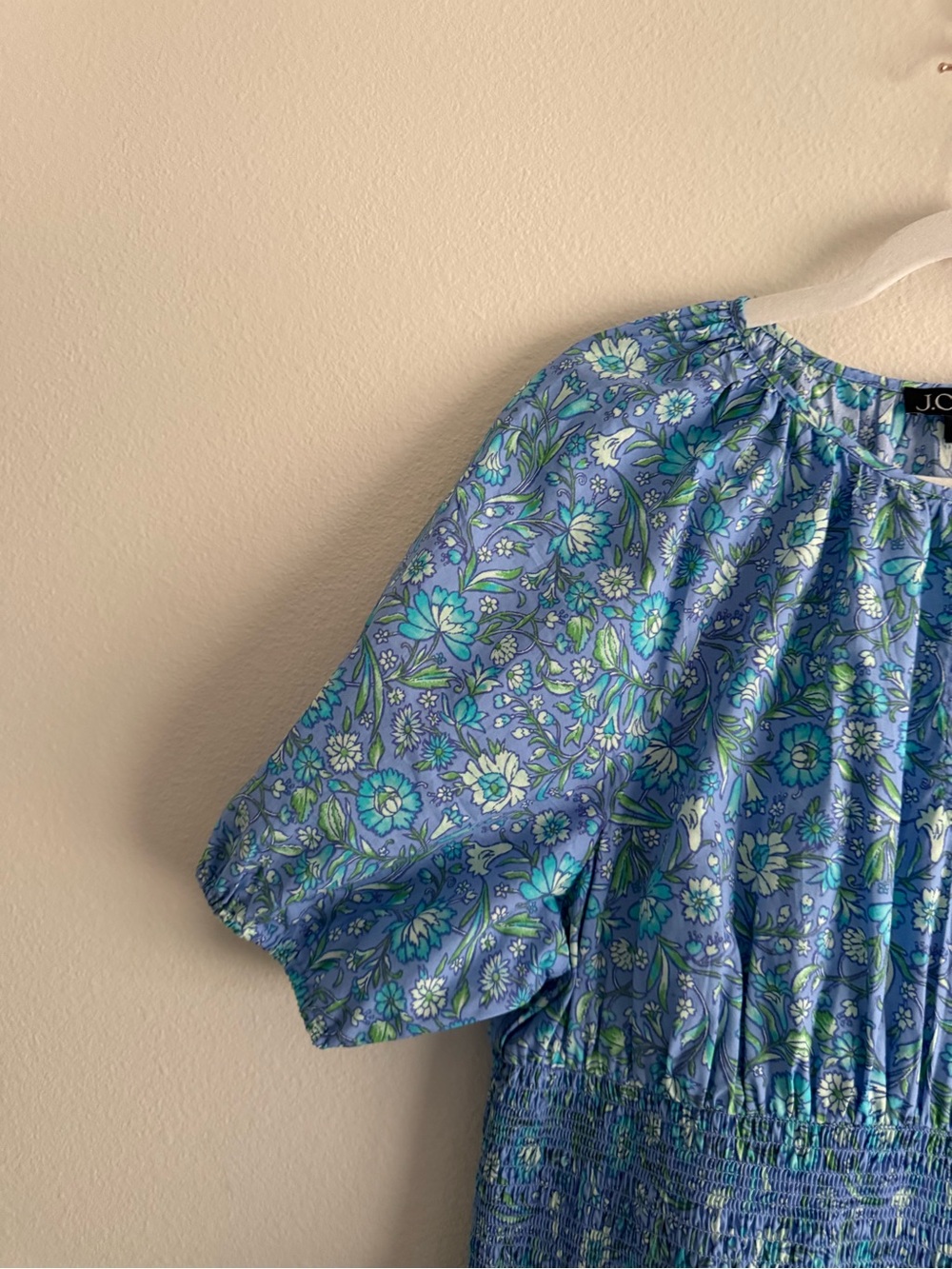 J Crew Provence smocked waist midi dress blue marigold blooms cotton poplin XL - Picture 7 of 9